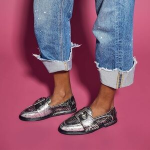 NWT A.S. 98 Women’s 39 Thaine Loafers Antique Silver Leather Buckle US 8.5